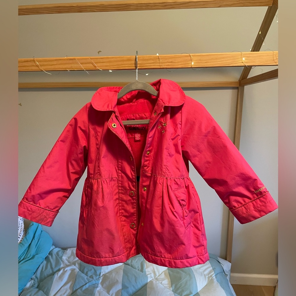 Girls London Fog Vibrant Pink Hooded and Fleece-lined Rain Coat Jacket